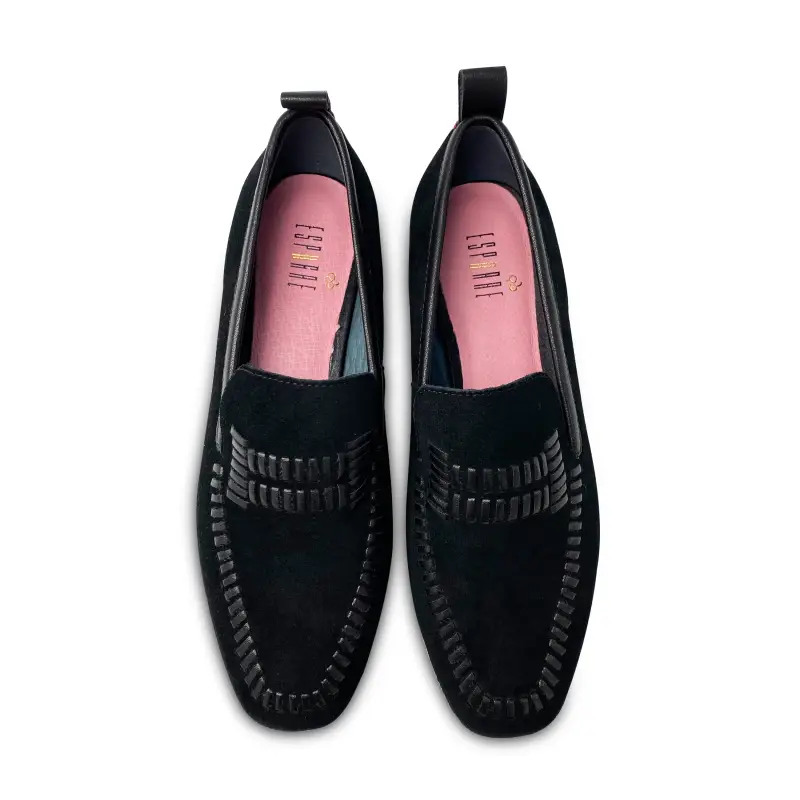Esporre tom black suede leather stich slip on - ladies