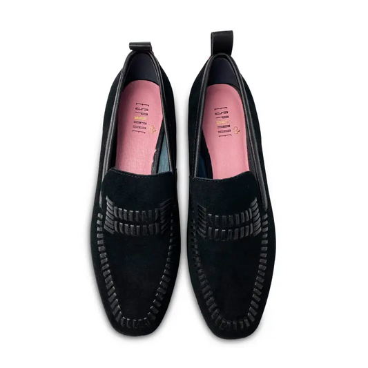 Esporre tom black suede leather stich slip on - ladies