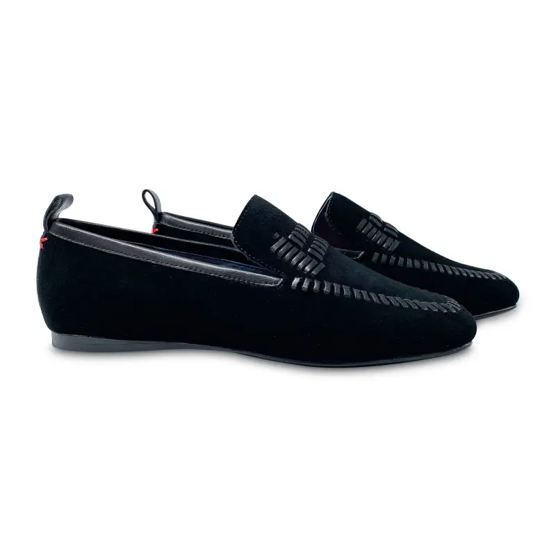 Esporre tom black suede leather stich slip on - ladies