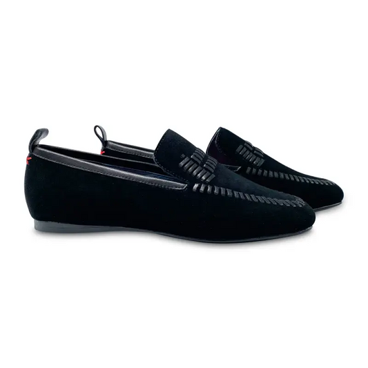 Esporre tom black suede leather stich slip on - ladies