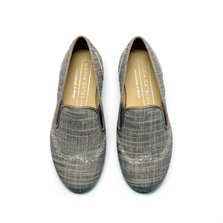 Maria catalan taupe denim wingtip smoking shoe fast shipping