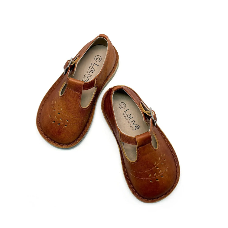 Lauve camile natural cognac baby t strap shoes fast shipping