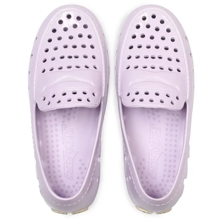 Pair of lavender clogs on a white background
