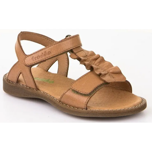 Froddo tan cognac t-bar ruffle open toe sandal 3150118 - girls