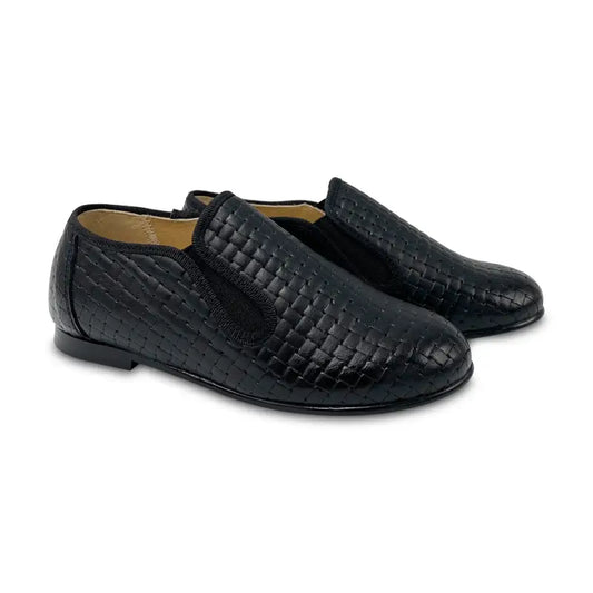 Geppettos black leather basket weave smoking slip on 138507b - unisex