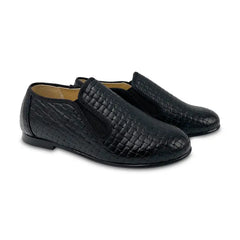 Geppettos black leather basket weave smoking slip on 138507b - unisex
