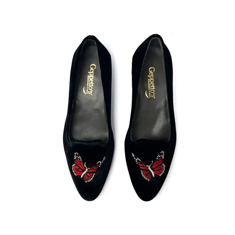 Geppettos black velvet butterfly slip on 0570 - girls