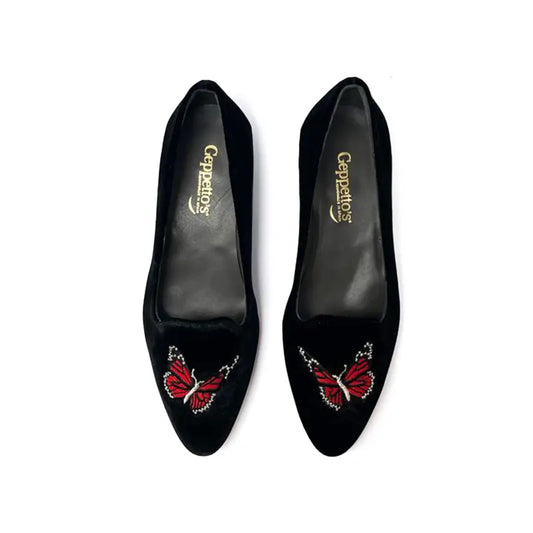 Geppettos black velvet butterfly slip on 0570 - girls