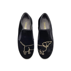 Geppettos black velvet dog embroidered smoking slip on 138507b - unisex