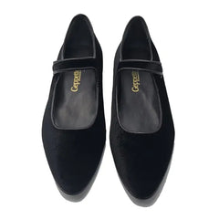 Geppettos black velvet pointy mary jane - girls