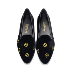 Geppettos black velvet pretzel pointed slip on 0570 - girls