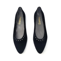 Geppettos black velvet stud ballet flat 102063c - girls