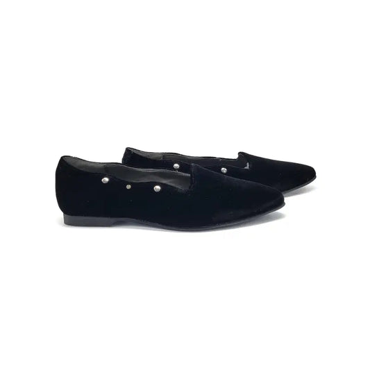 Geppettos black velvet studded pointed slip on 102163a - girls