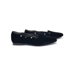 Geppettos black velvet studded pointed slip on 102163a - girls