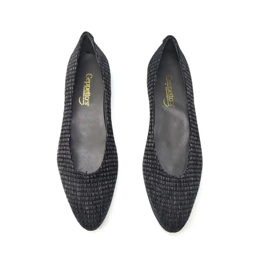 Geppettos black weave pointed ballet flat 102061c - girls