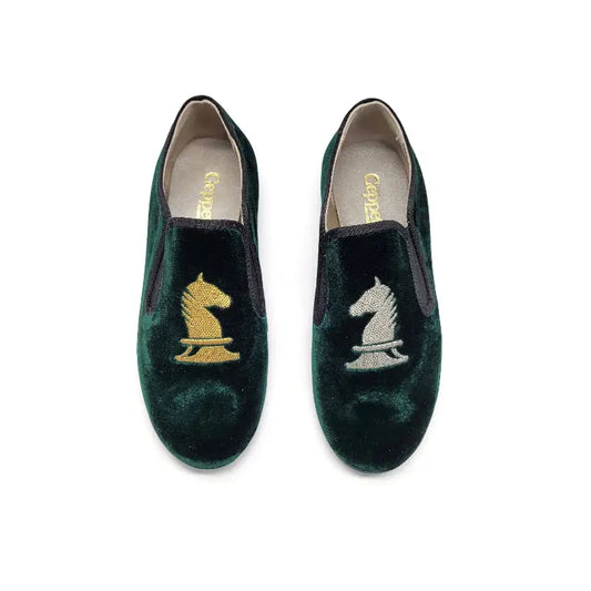 Geppettos-Green-Velvet-Chess-Embroidery-Shoe-UNISEX