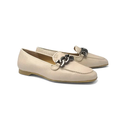Geppettos ivory taupe ribbed chain slip on 102064b - girls
