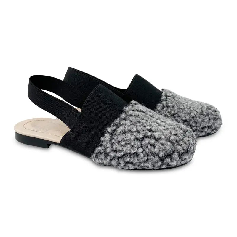 Grey curly fur slingback mule 2406 - girls