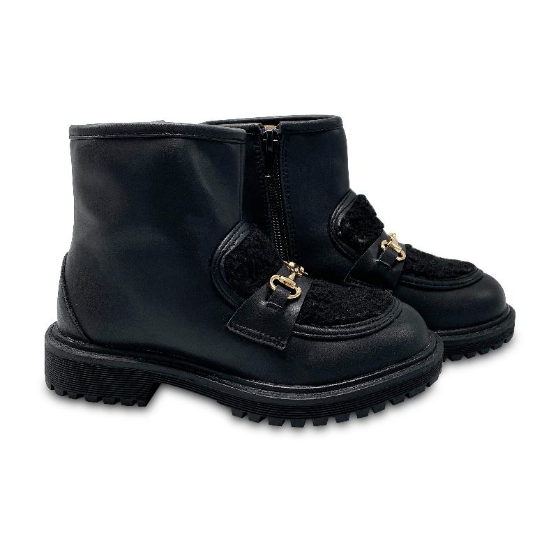 gufanpei-black-shearling-buckle-bootie-girls