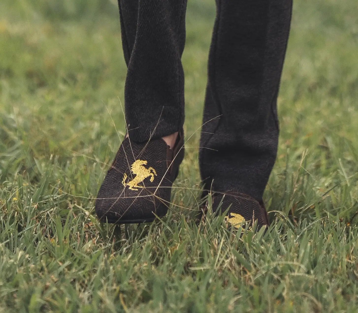 Gufanpei brown houndstooth embroidery smoking shoe - boys