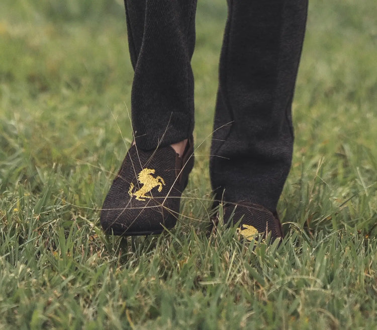Gufanpei brown houndstooth embroidery smoking shoe - boys