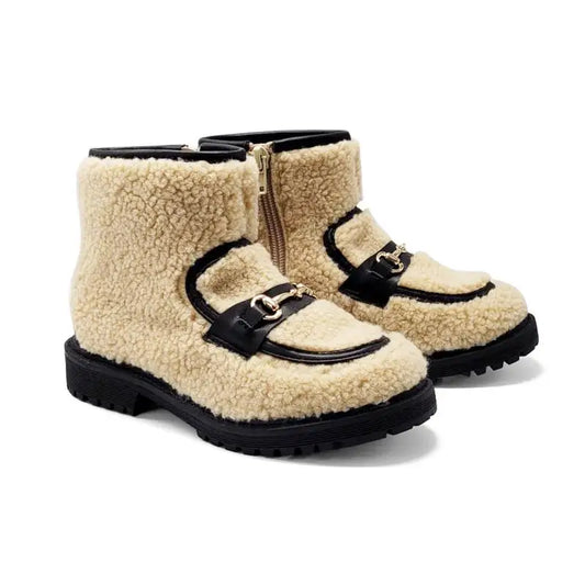 Gufanpei Latte Shearling Buckle Bootie 6218 - 23 - GIRLS