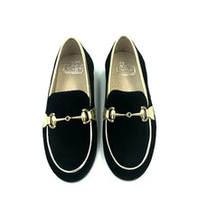 Hoo black gold velvet chain loafer 3076 *size 22 - girls