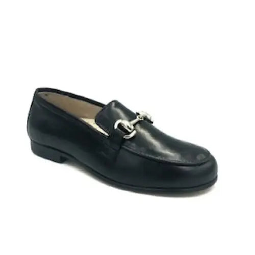 Hoo black leather chain loafer 3076 - girls