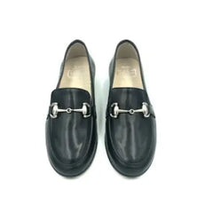 Hoo black leather chain loafer 3076 - girls