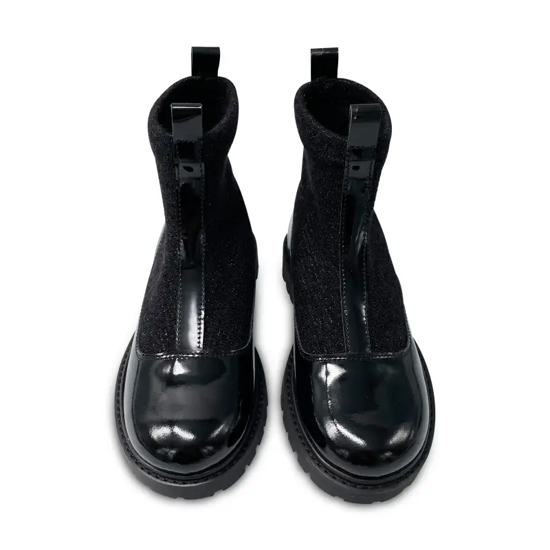 Hoo black patent slip on sock bootie 3259 - girls