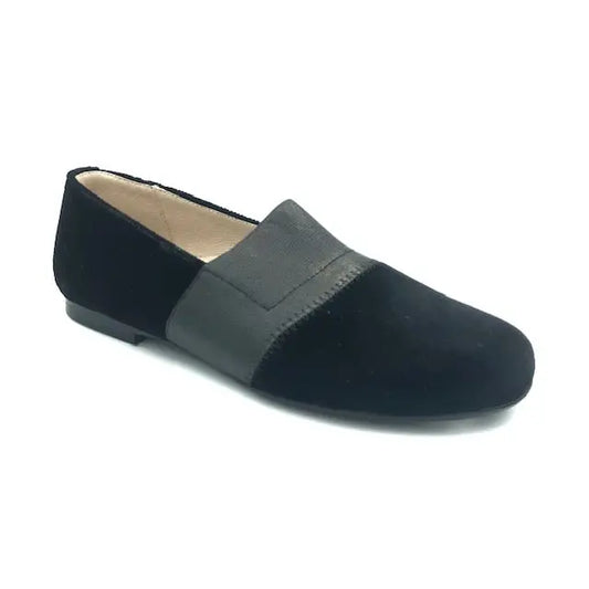 Hoo black velvet elastic slip on dress shoe 3056 - girls