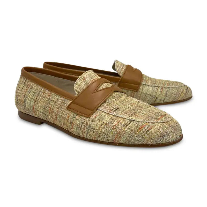Hoo cognac plaid shimmer penny loafer 2460 - girls