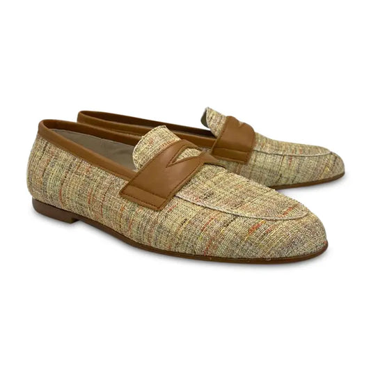 Hoo cognac plaid shimmer penny loafer 2460 - girls
