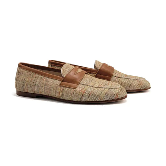 Hoo cognac plaid shimmer penny loafer 2460 - girls