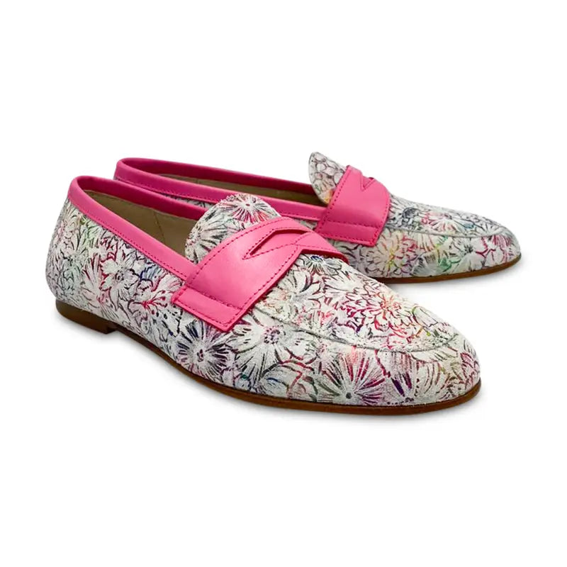 Hoo neon pink floral penny loafer - girls