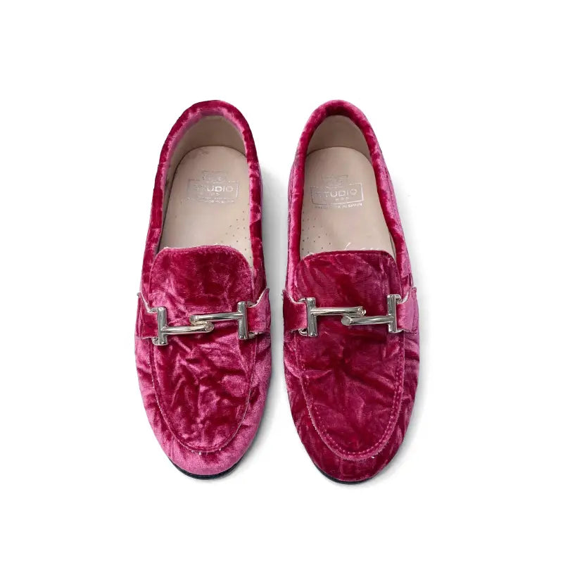 Hoo pink crushed velvet chain loafer 3181 - girls