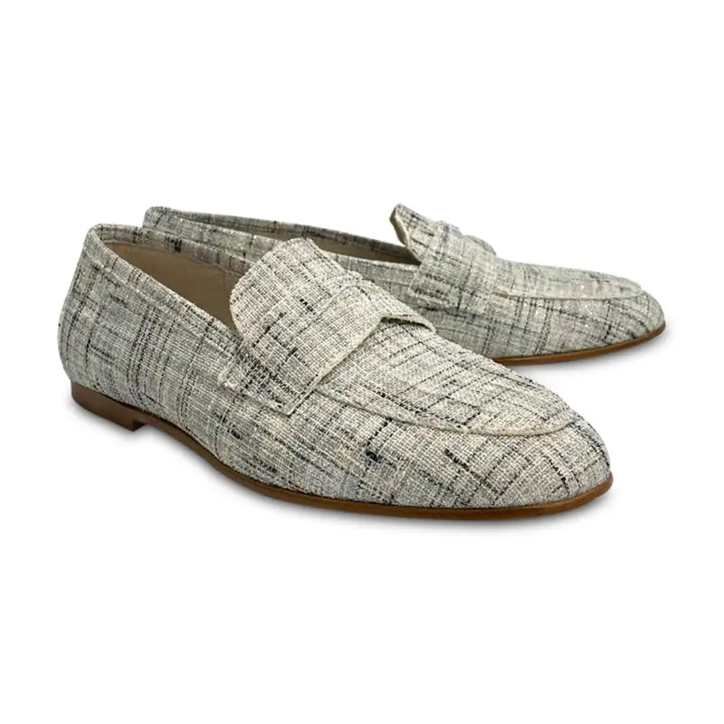 Hoo silver plaid shimmer penny loafer - girls