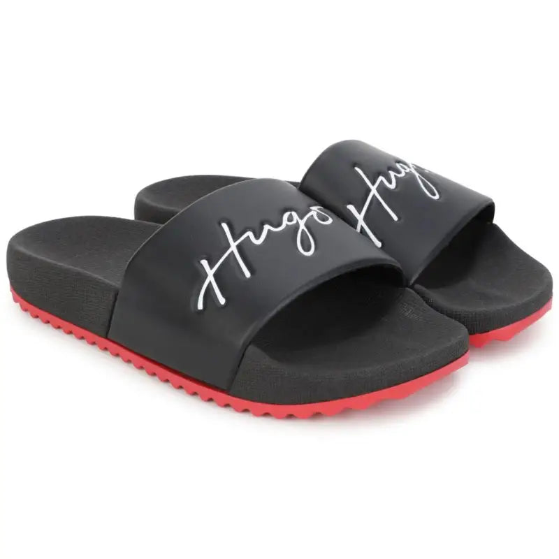 Hugot Script Hugo Black Script Unisex Logo Slide 29001 Waterproof | Laced Shoe ...