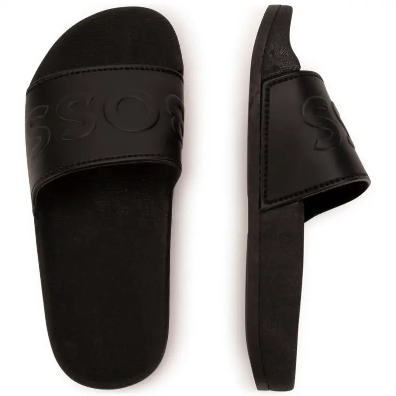 【関税込み】Hugo ブラック Logo-Branded スライド HUGO - Slides with logo-branded straps - Black