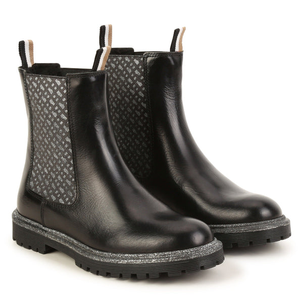 HUGO - Grained leather lace-up boots with chunky sole - Black