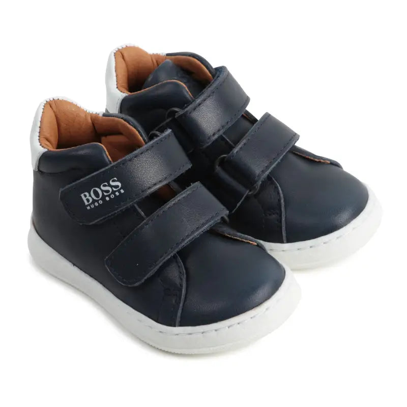 Hugo Boss Navy Blue High Top Velcro Trainers  - Boys