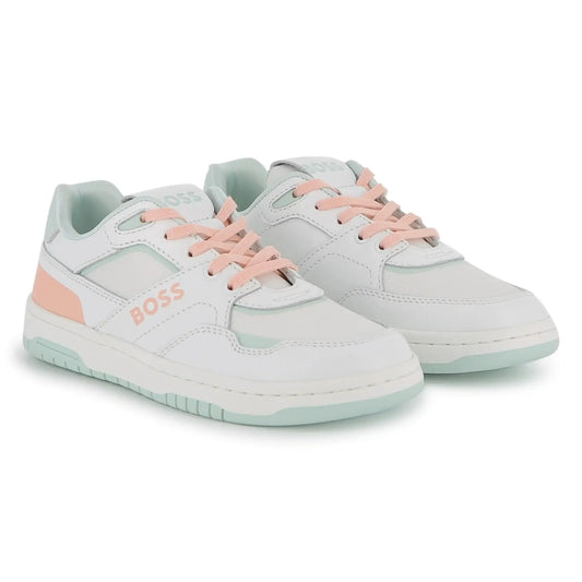 Hugo boss white pink lace sneakers for women fast shipping