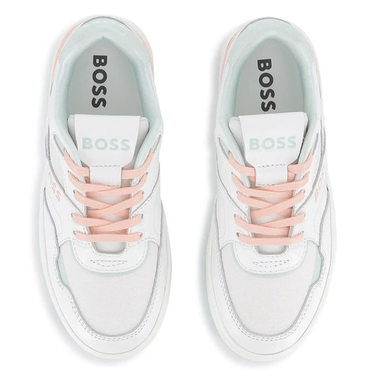 Hugo boss white pink lace sneakers for women fast shipping