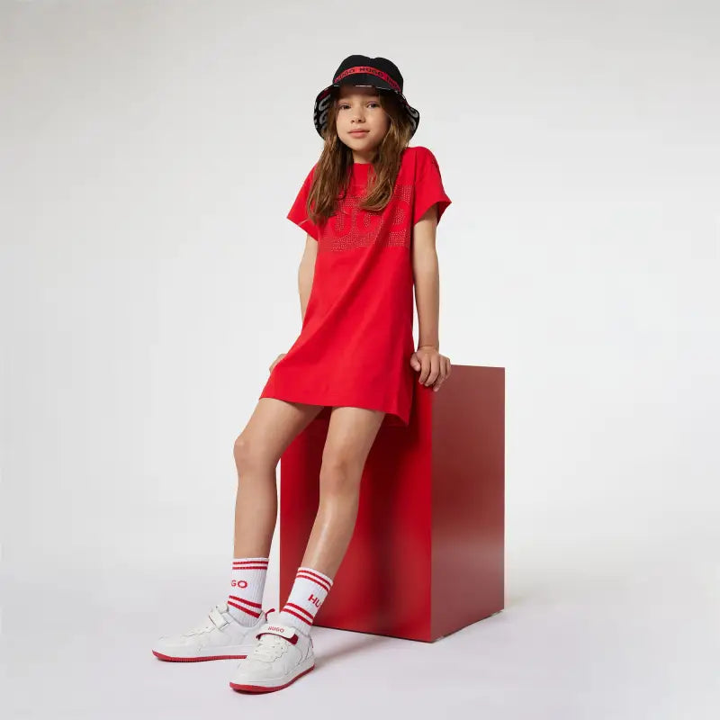 Hugo white red velcro sneaker g00097 - girls