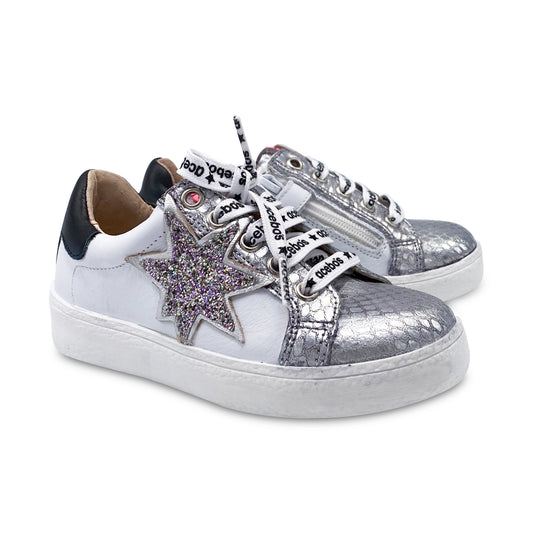 Acebos White Black Silver Star Lace Up Sneaker 9877