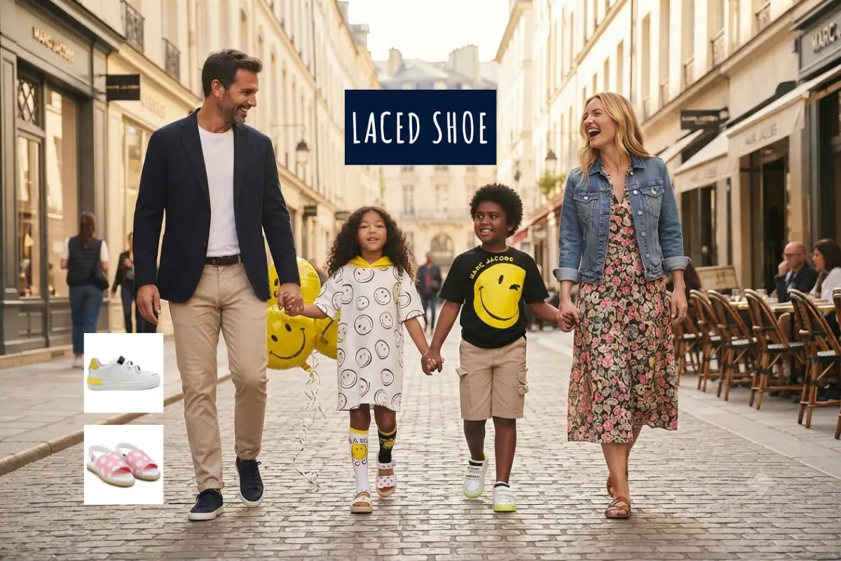 Kids wearing Marc Jacobs sneakers during a family outing.