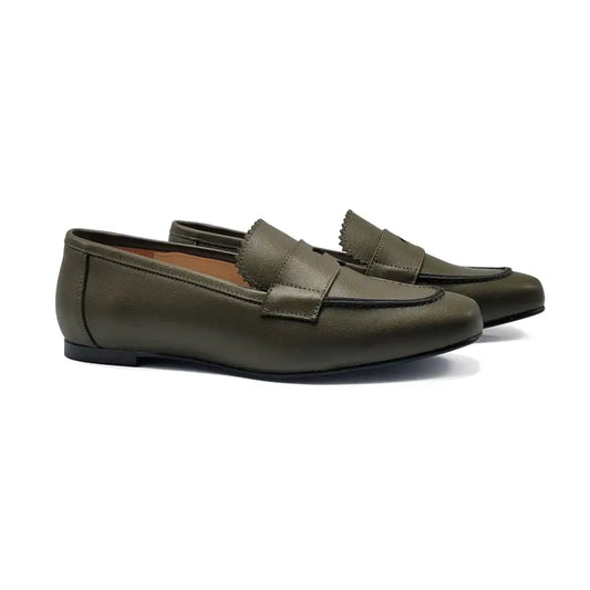 Lauve khaki scalloped penny loafer 2196 - penny loafer