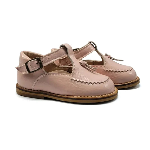 Peach Patent T Strap Tassel Design Buckle Shoes 22