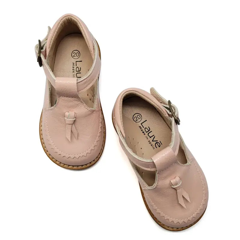 Lauve Knot Peach Patent T Strap