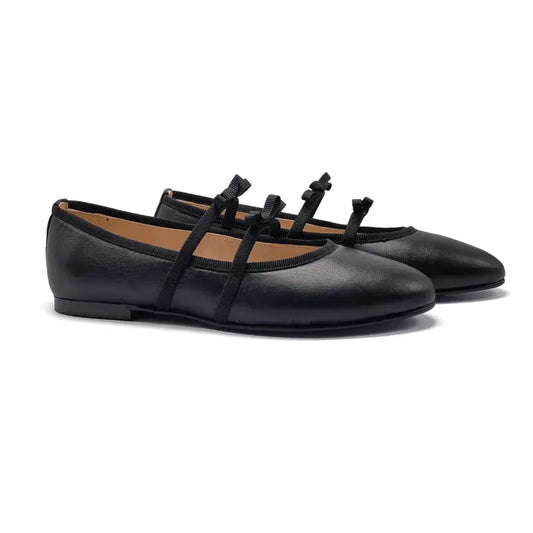 Lauve ruby black leather bow ballerina - slip on dress